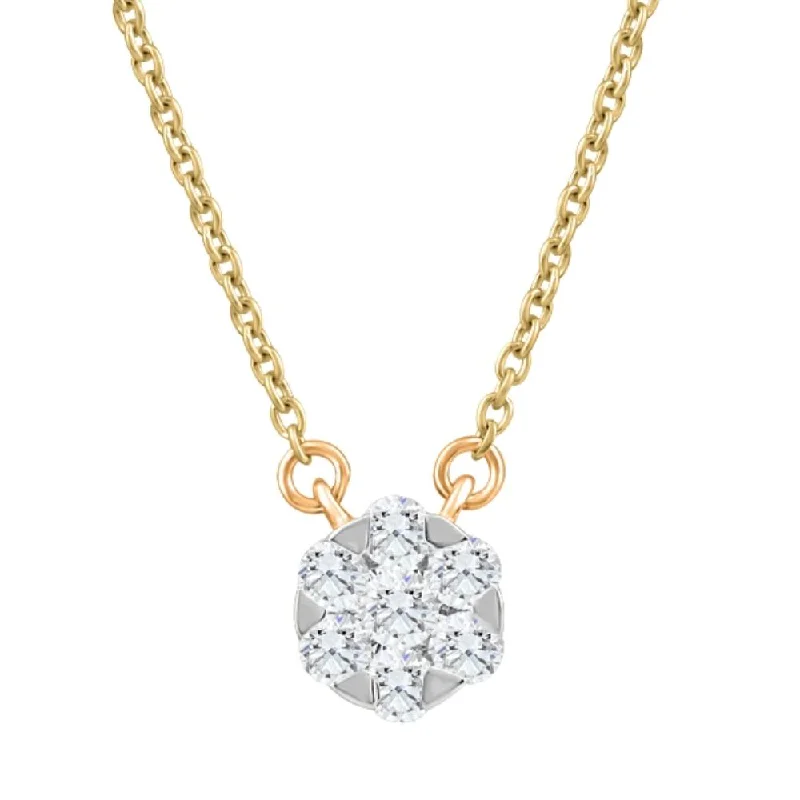 Daisy flower necklaces-1/4Ct TW Lab Grown Diamond Halo Round Pendant Yellow Gold Women's Necklace 18"