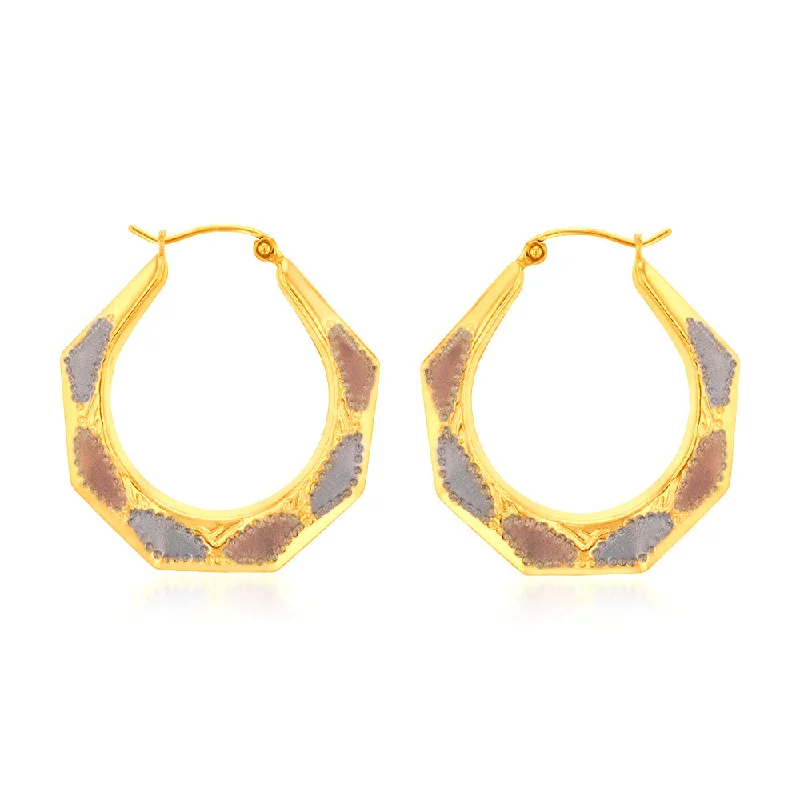 Bead-twisted rings-9ct Yellow White And Rose Gold Silverfilled Tricolour 30mm Hoop Earring