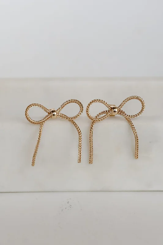 Round dangle earrings-Ava Gold Bow Earrings