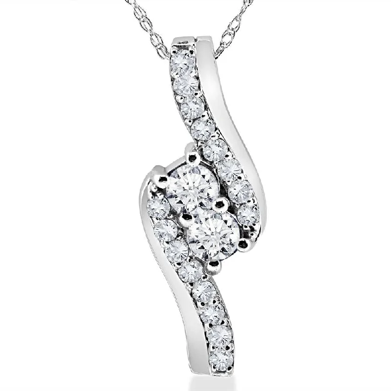 Thin beaded necklaces-3/4 Ct TDW Diamond Forever Us Two Stone Pendant Necklace in White or Yellow Gold