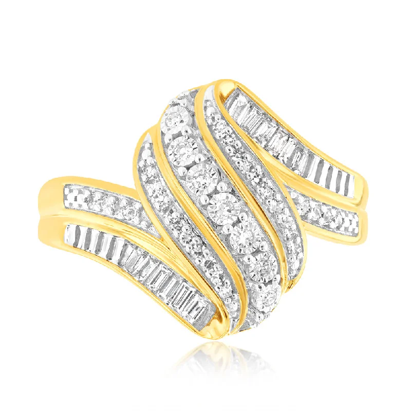 Bloom carved rings-Luminesce Lab Grown 0.20Ct Diamond Wave Ring In 9ct Yellow Gold