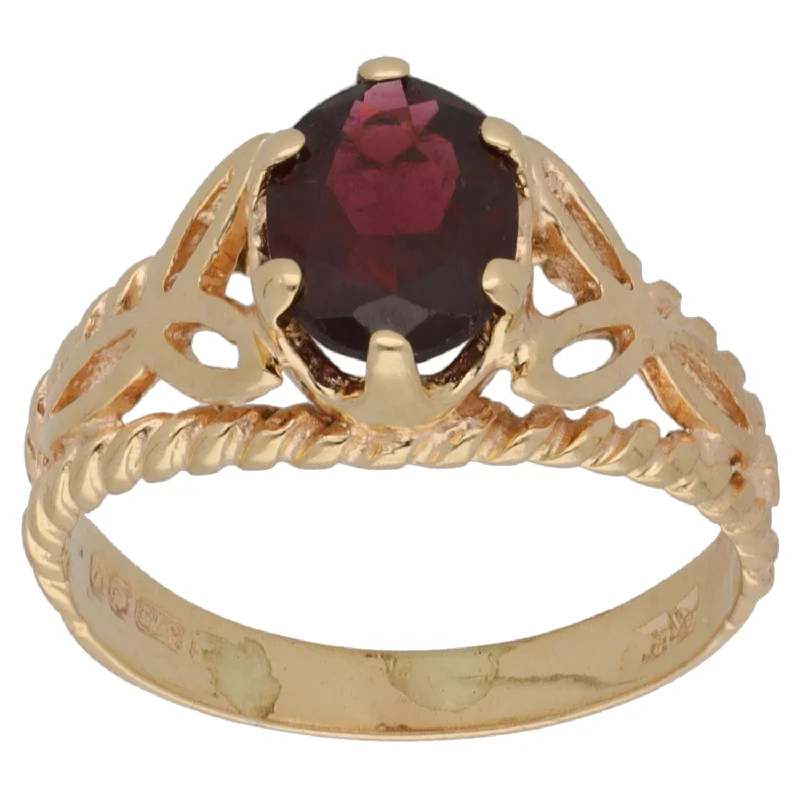 Thin filigree rings-9ct Gold Garnet Single Stone Ring Size L