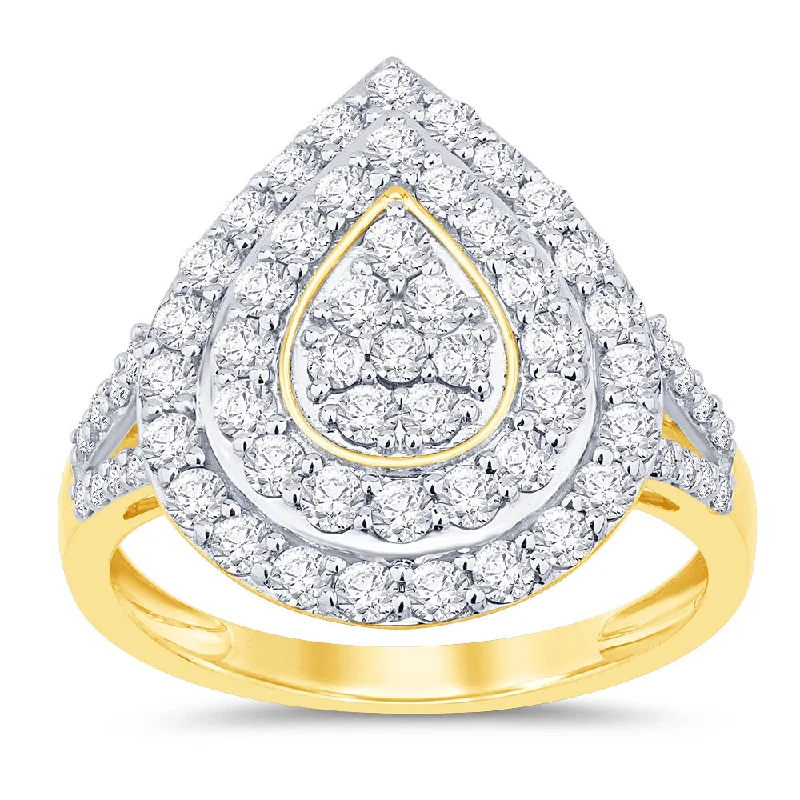 Dual metal rings-9ct Yellow Gold 1 Carat Diamond Pear Shape Cluster Ring