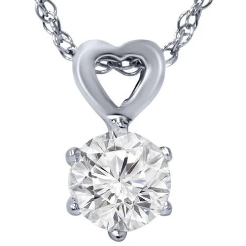 Flat knot necklaces-1/2ct Solitaire Round Diamond Heart Pendant 14K White Gold & 18" Chain