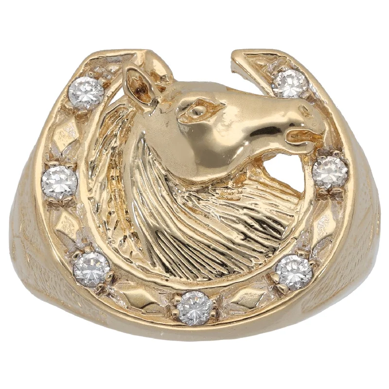 Thick gold rings-9ct Gold Cubic Zirconia Horse Shoe Ring Size X