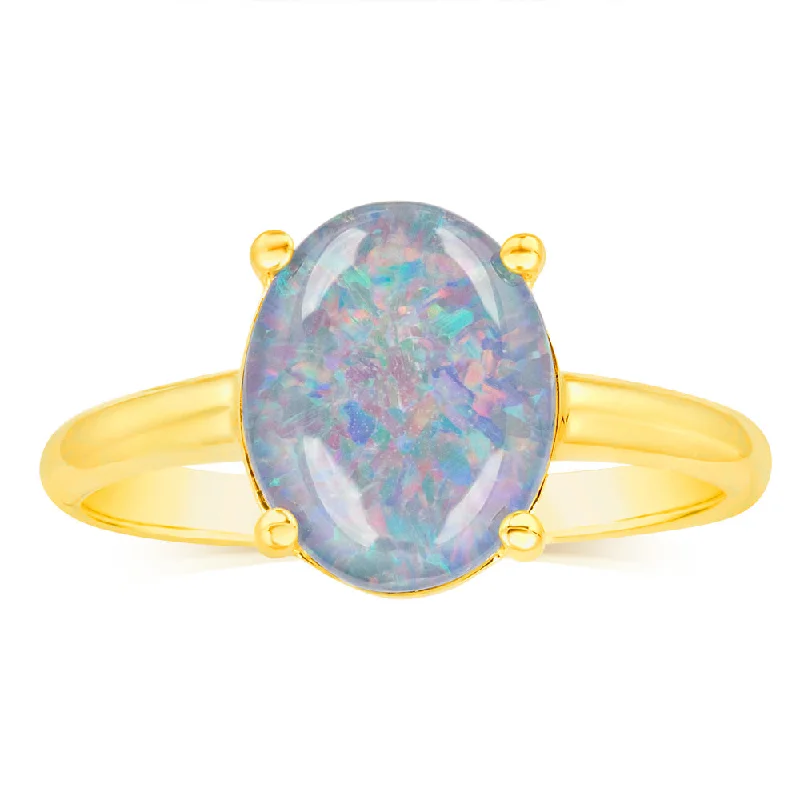 Bright crystal rings-9ct Yellow Gold Triplet Opal Oval Ring