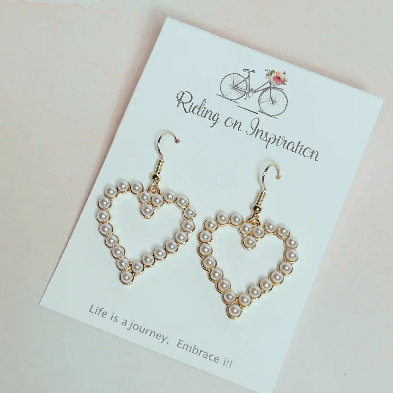 Daisy motif earrings-Pearl Heart Earrings, Gold Heart Earrings, Valentines Jewelry