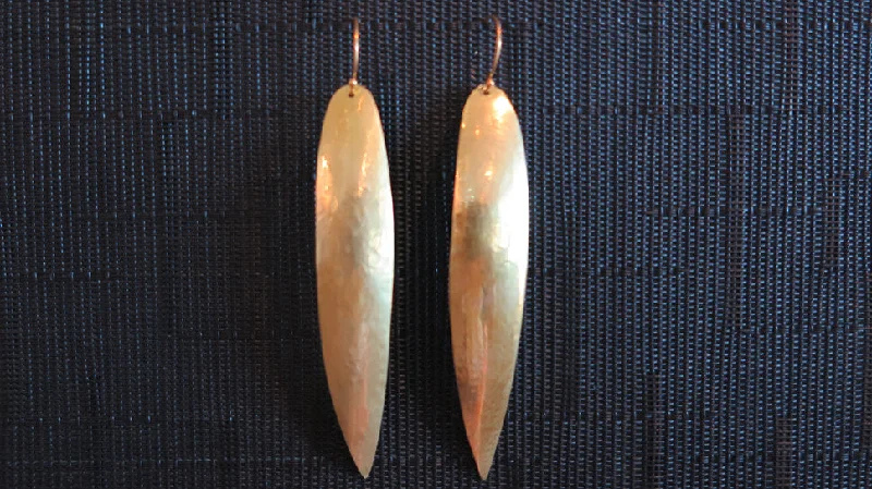 Fluid art earrings-Long Skinny Leaf Earrings