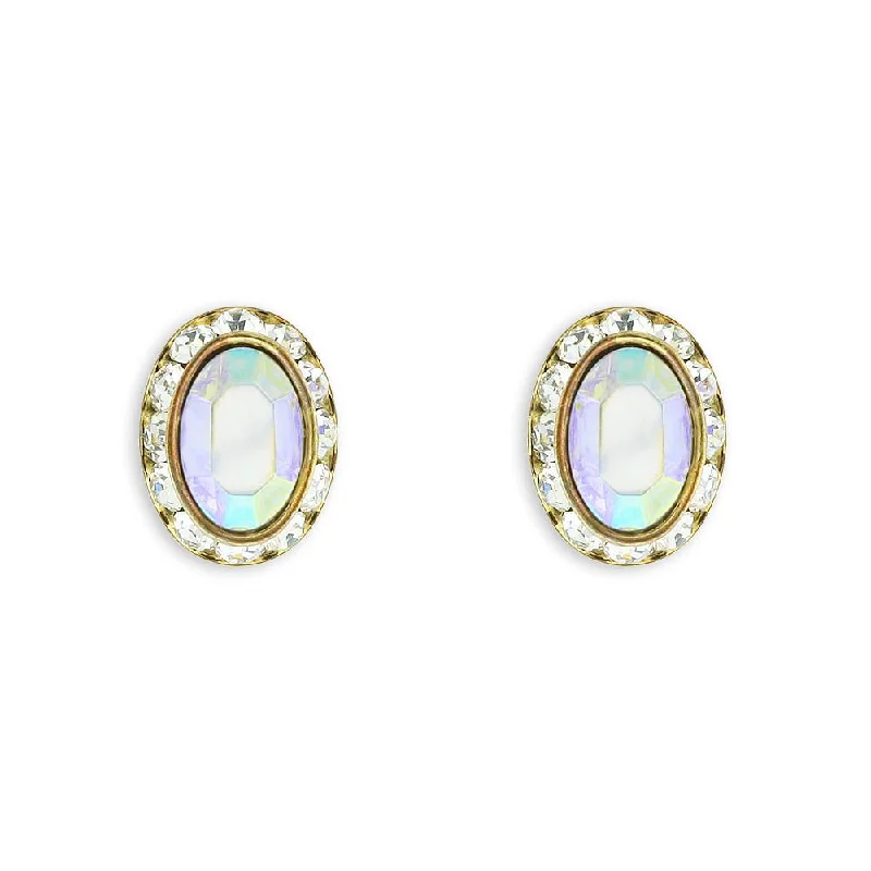 Dual-side earrings-Oval Crystal Stud Earrings