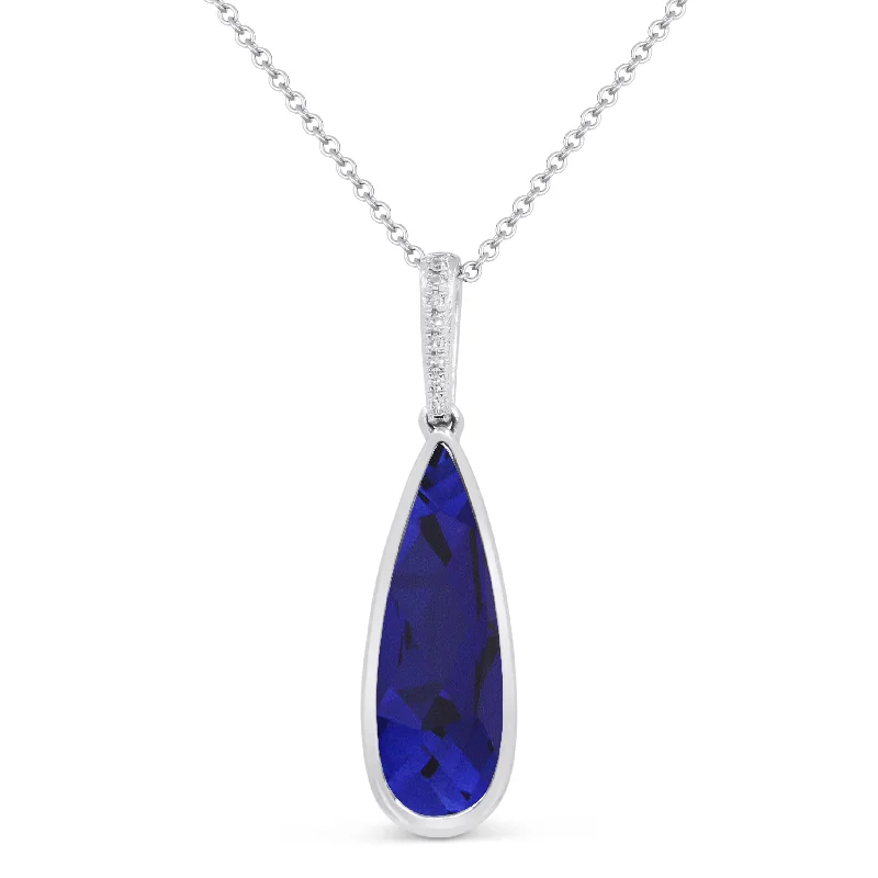 Bead-twisted necklaces-3.51Ct Created Sapphire 16"pendant Necklace In 14K White Gold