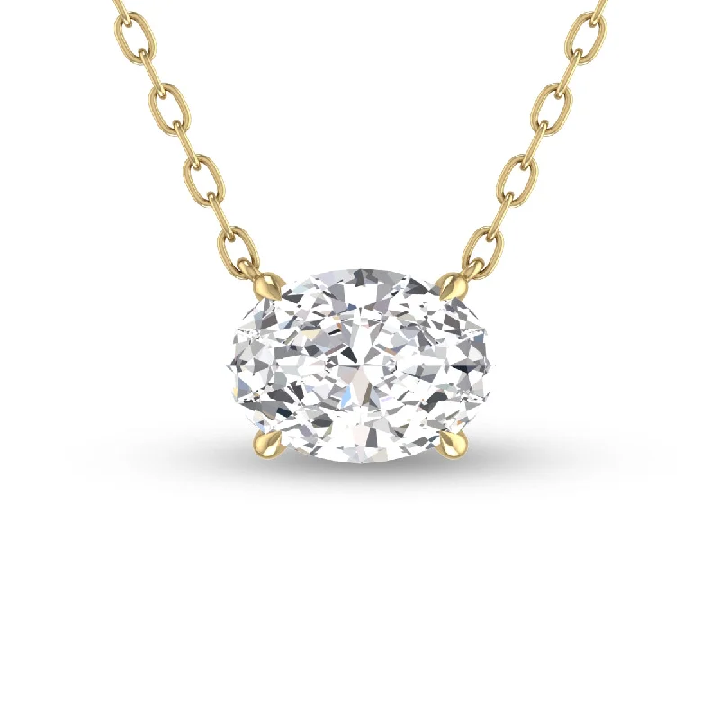 Lanka style necklaces-Lab Grown 1 Carat Floating Oval Diamond Solitaire Pendant In 14K Yellow Gold