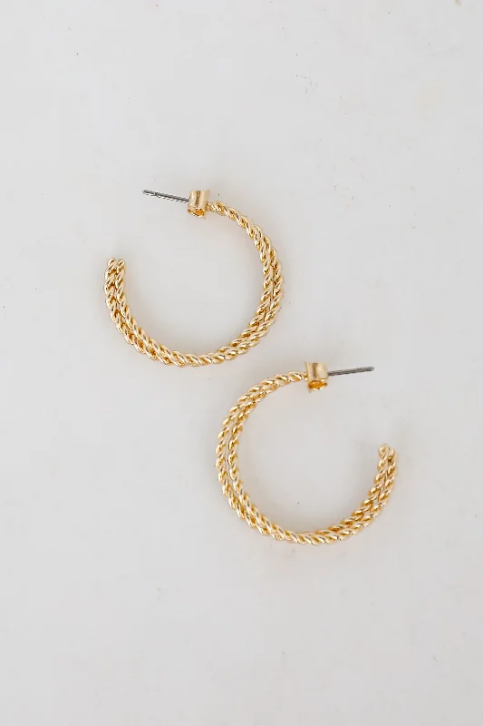 Topaz earrings-Penelope Gold Twisted Double Hoop Earrings