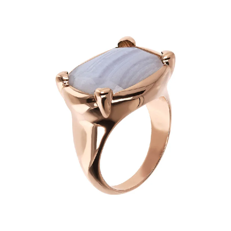 High shine rings-Bronzallure Rose Gold Plated Incanto Blue Lace Agate Ring - No Resize