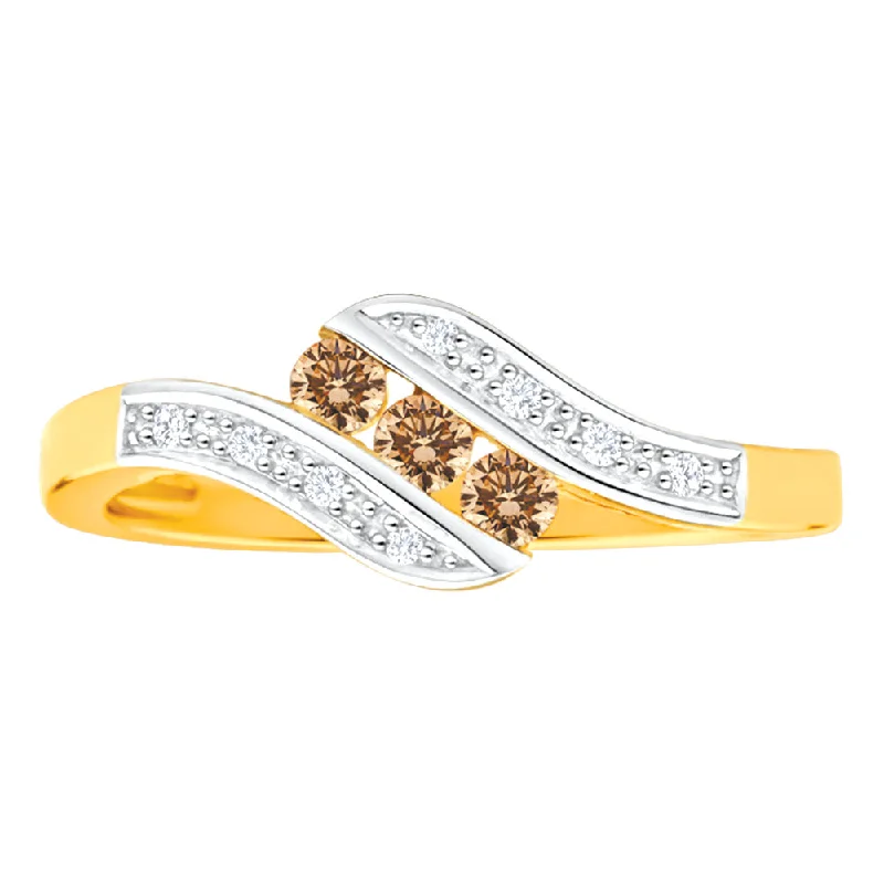 Twig style rings-Australian Diamond 9ct Yellow Gold Diamond Trilogy Ring