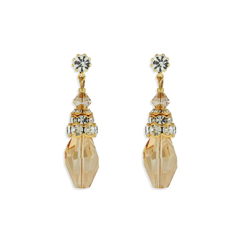 Pure gem earrings-Gold Crystal Drop Earrings