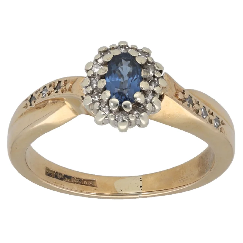 Thin clay rings-9ct Gold Sapphire & 0.09ct Diamond Dress/Cocktail Ring Size L