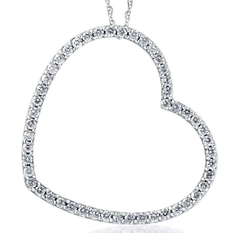 Fluid design necklaces-1ct Real Diamond Large Heart Shape Pendant White Gold