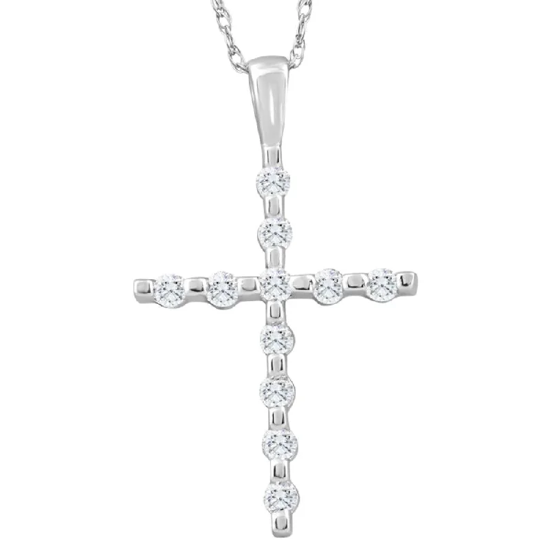 Celestial sign necklaces-1/5Ct Diamond Cross Pendant 10k White Gold 18" 10k Gold Necklace