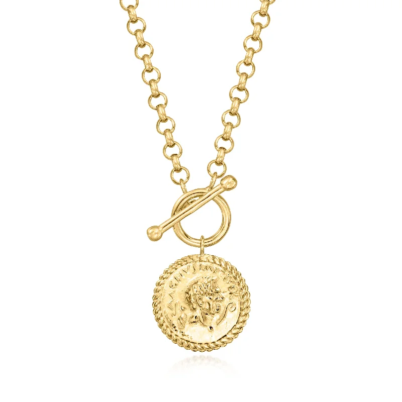 Thin cord necklaces-Ross-Simons 18kt Gold Over Sterling Coin Toggle Necklace