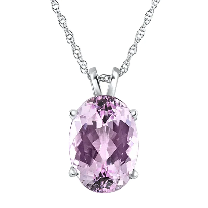 Emerald pendant necklaces-5Ct Purple Amethyst Oval Pendant 14k Gold Women's Necklace 18"