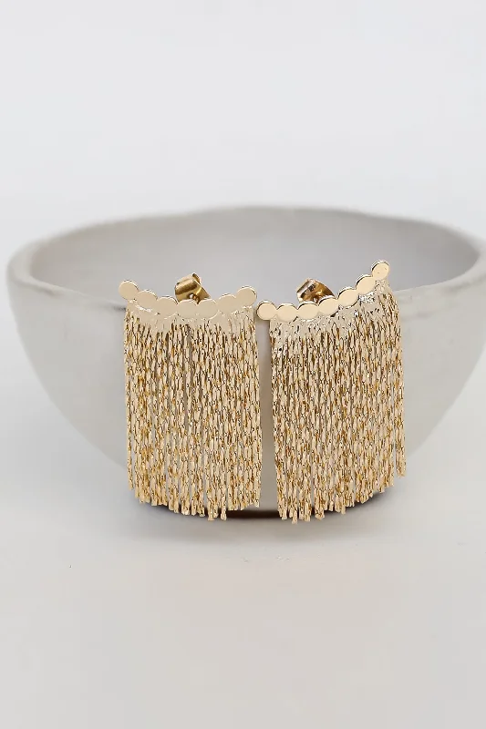 Birch wood earrings-Hattie Gold Fringe Earrings