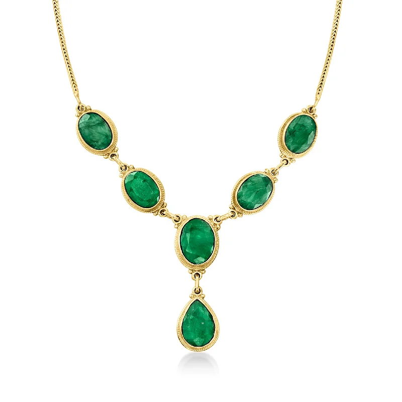 Joy charm necklaces-Ross-Simons Emerald Y-Necklace in 18kt Gold Over Sterling