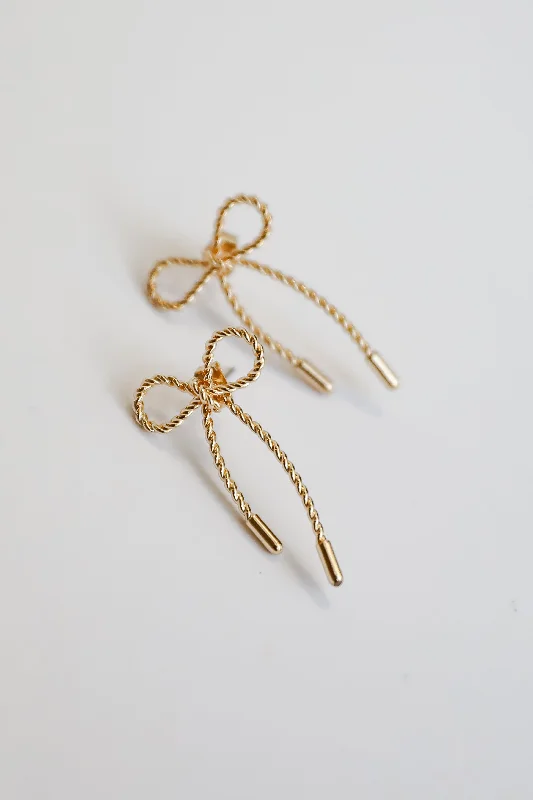 Ten-tier earrings-Alissa Gold Twisted Bow Earrings