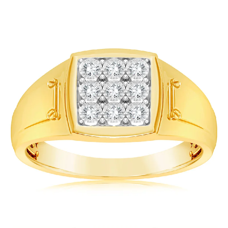 Pure modern rings-Luminesce Lab Grown 1/6 Carat Diamond Gents Ring in 9ct Yellow Gold