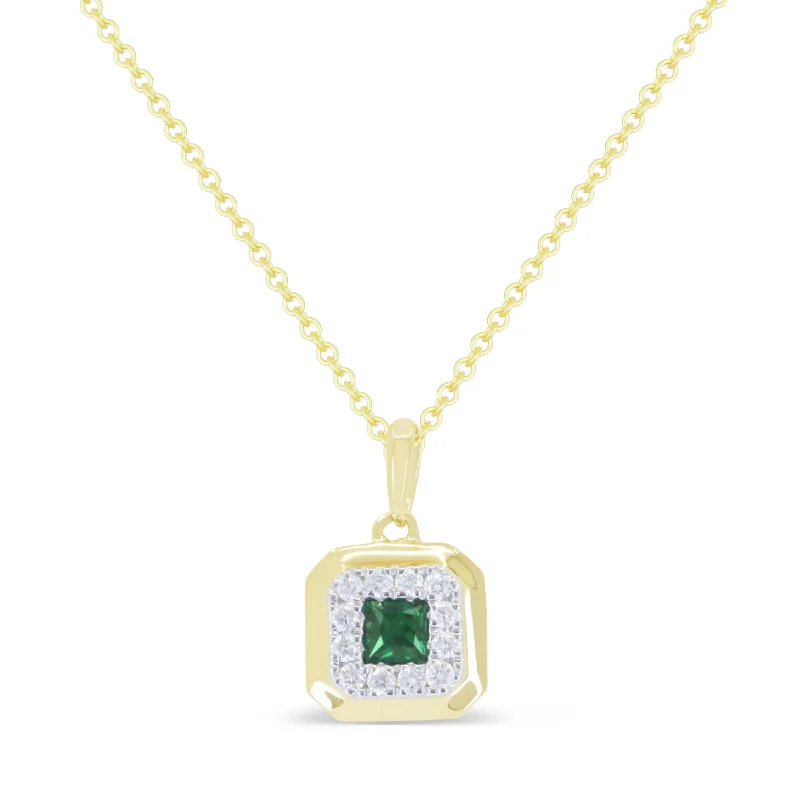 Edwardian style necklaces-0.12Ct Emerald 16"pendant Necklace In 14K Yellow Gold