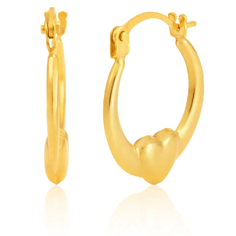 Heavy stone rings-9ct Yellow Gold Facny Heart Hoop Earring