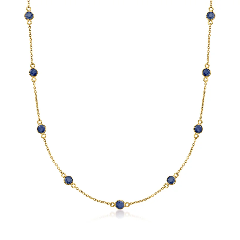 Twist clasp necklaces-Ross-Simons Sapphire Station Necklace in 18kt Gold Over Sterling