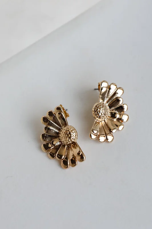 Thin triangle earrings-Victoria Gold Flower Stud Earrings