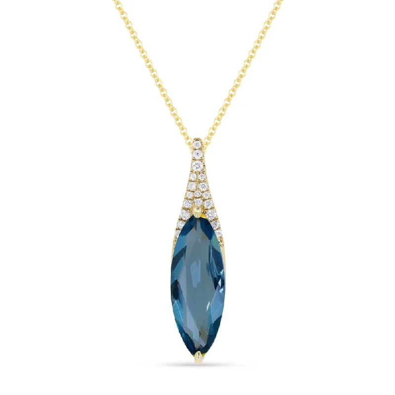 High shine necklaces-3.05Ct London Blue Topaz 16"pendant Necklace In 14K Yellow Gold