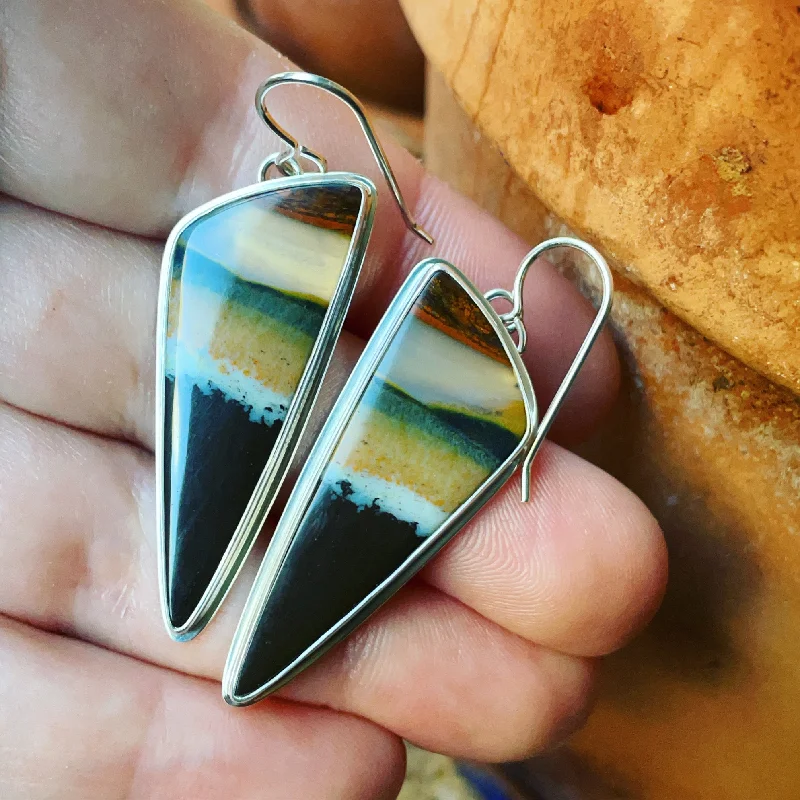 High shine earrings-Indonesian Opalized Wood and Sterling Silver Earrings