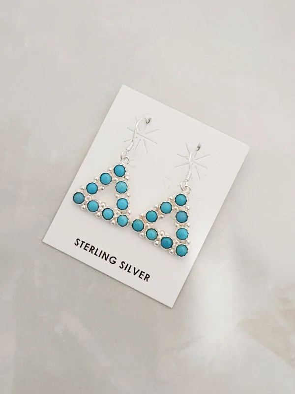 Half crescent earrings-Sterling Silver Turquoise Triangle Dangle Earrings