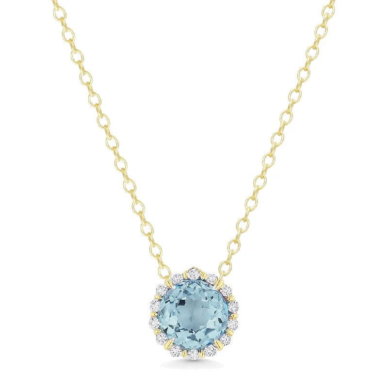 Turquoise stone necklaces-0.47Ct Aquamarine 16"pendant Necklace In 14K Yellow Gold