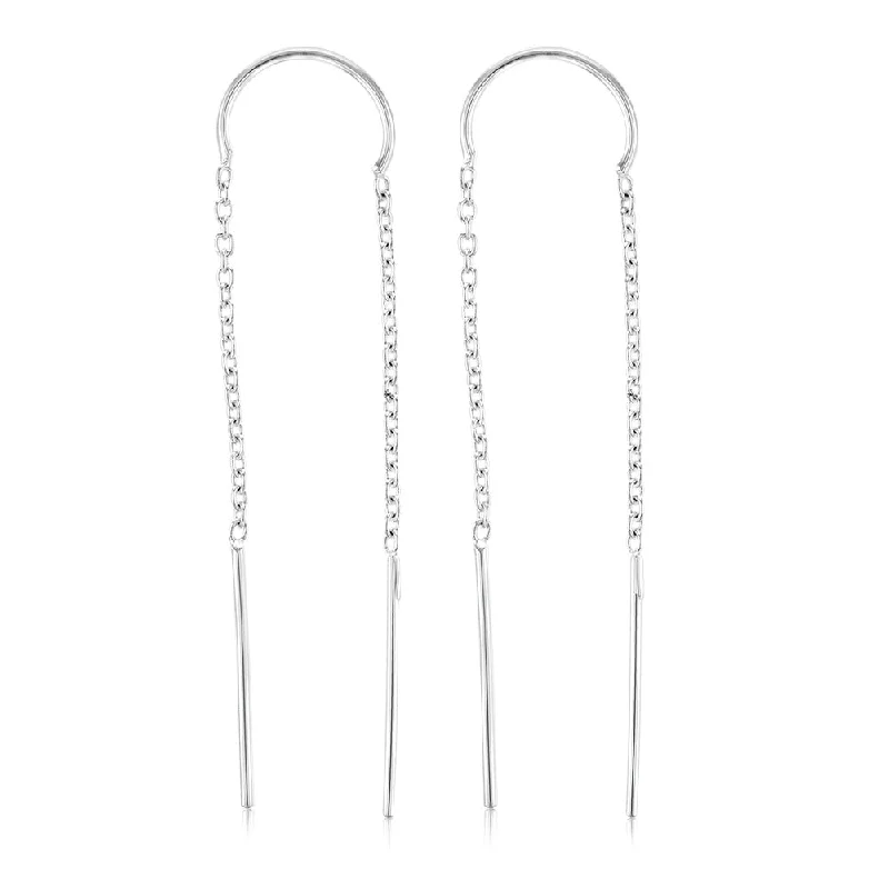 Pure band rings-Sterling Silver Plain Threader Drop Earring