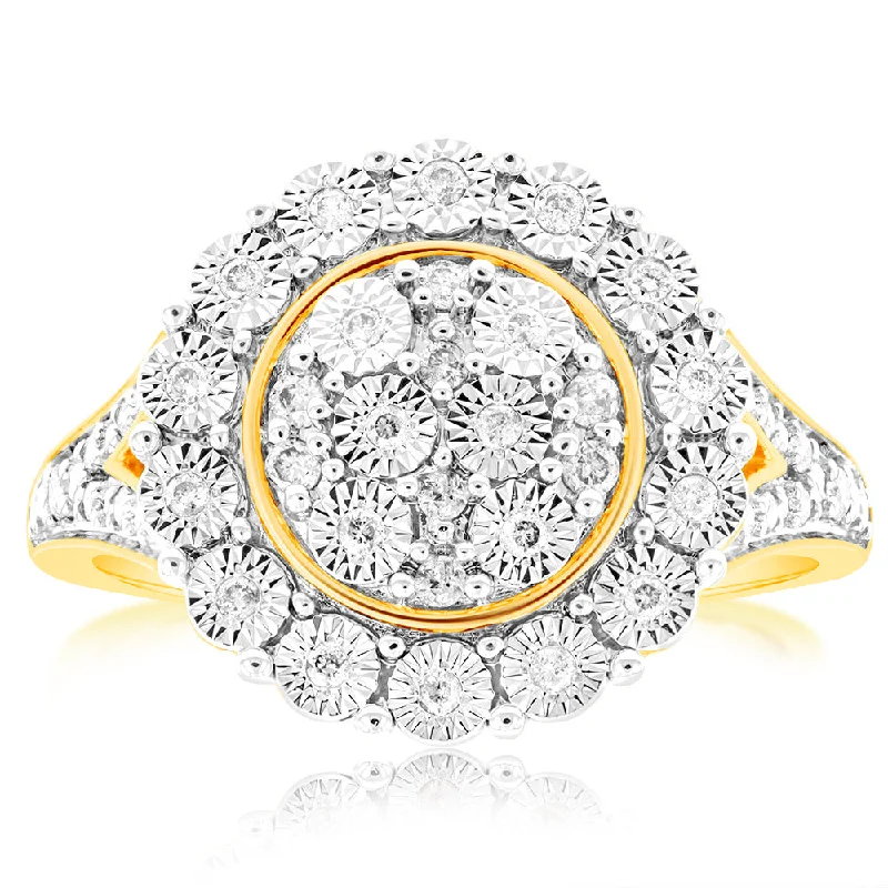 Slim wing rings-9ct Yellow Gold 1/5 Carat Diamond Disc Dress Ring