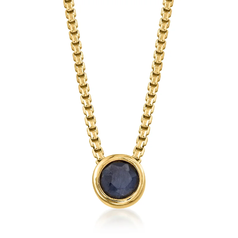 Aged bronze necklaces-Ross-Simons Bezel-Set Sapphire Adjustable Necklace in 18kt Gold Over Sterling