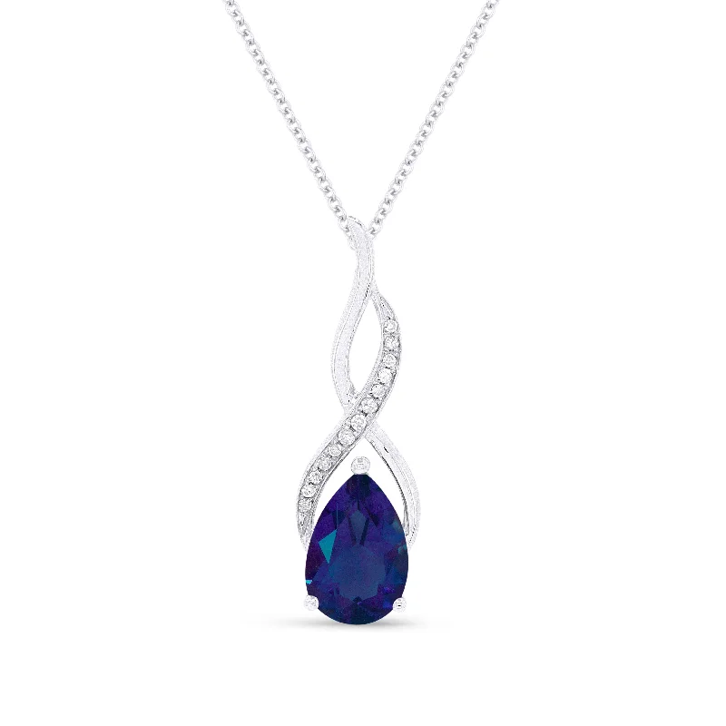 Worn style necklaces-1.62Ct Created Sapphire 16"pendant Necklace In 14K White Gold