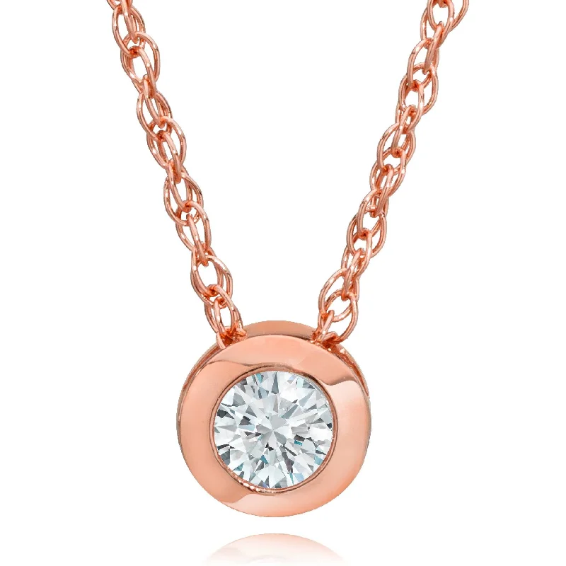 Clean cross necklaces-1/3ct Round Bezel Solitaire Diamond Pendant Rose Gold