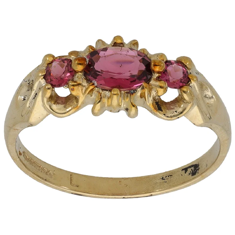 Dusk gothic rings-9ct Gold Tourmaline Three Stone Ring Size P