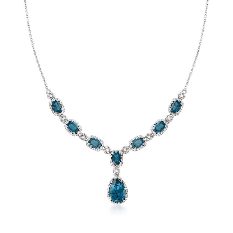 Shiny gold necklaces-Ross-Simons London Blue Topaz and . Diamond Necklace in Sterling Silver