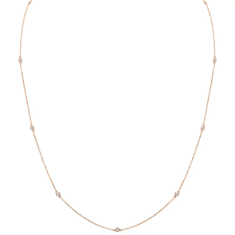 Bead-twisted necklaces-1/4 Carat Tw Bezel Set Diamond Station Necklace In 14K Rose Gold