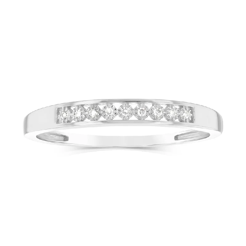 Thin texture rings-9ct White Gold Eternity Straight Ring with 9 Brilliant Cut Diamonds