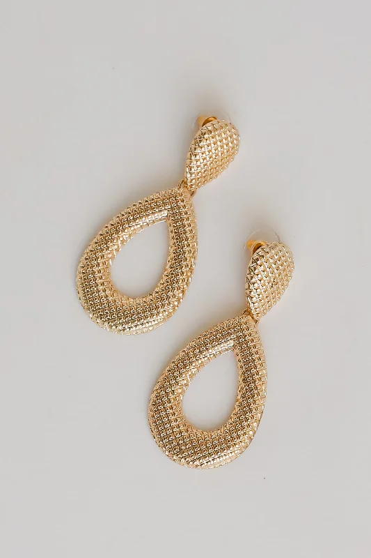 Thin bead earrings-Chloe Gold Textured Teardrop Earrings