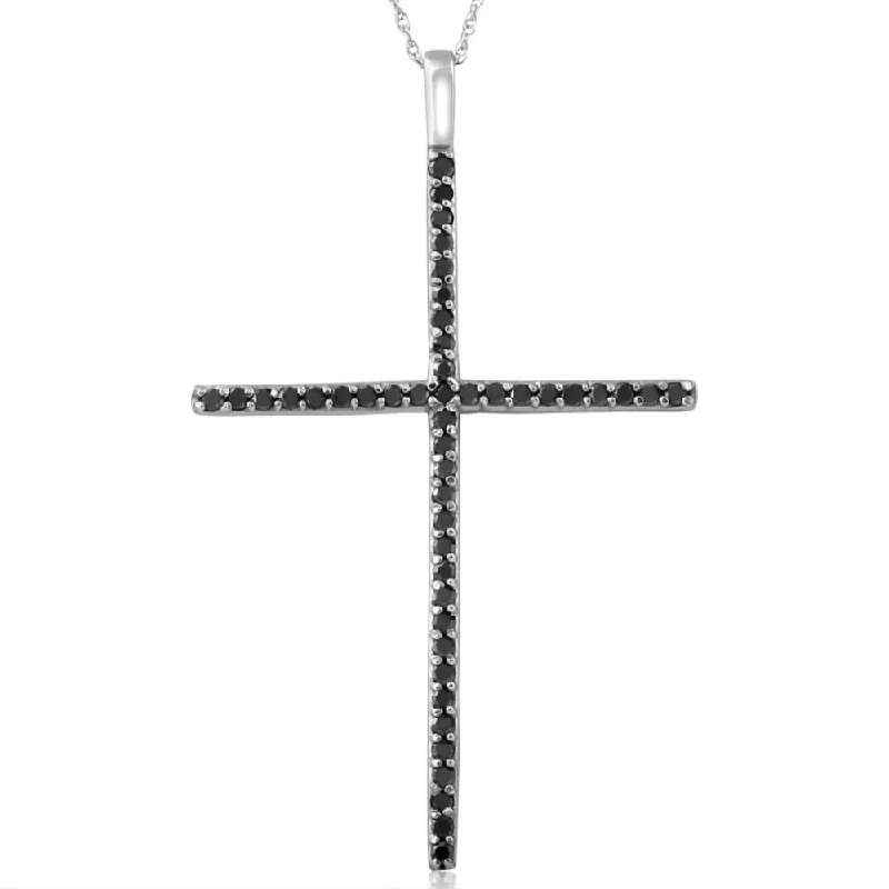 Retro photo necklaces-White Gold 1/2ct Black Diamond Cross Pendant Necklace