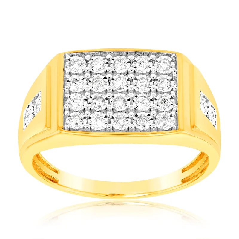 Multi-design rings-9ct Yellow Gold & Rhodium 1/3 Carat Set with 24 Diamonds Gents Ring