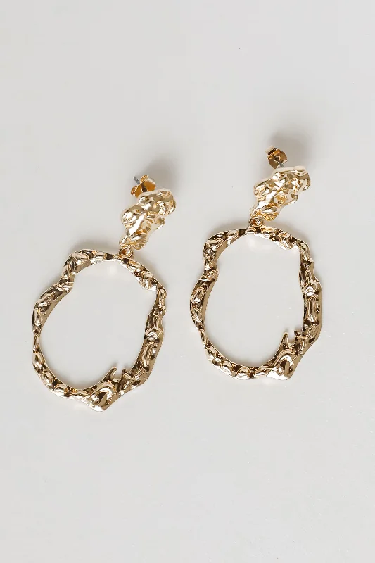 Slim hoop earrings-Samantha Gold Hammered Drop Earrings