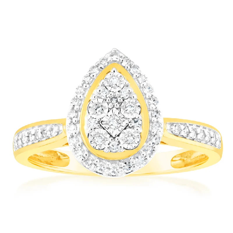 Smooth letter rings-Luminesce Lab Grown Diamond 1/5 Carat Pear Dress Ring in 9ct Yellow Gold